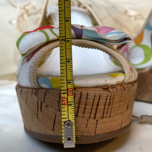 COACH Gwynnie Signature 4.5" Cork Wedge Slingback Sandals Multi Pastel with Bow. - Picture 7 of 15